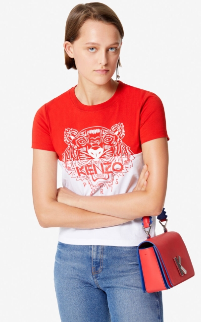 Kenzo Women Colorblock Tiger' T-shirt Medium Red